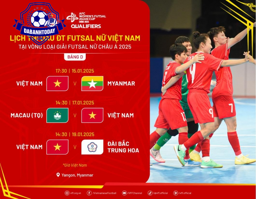 Lịch thi đấu của ĐT futsal nữ Việt Nam tại VL futsal châu Á 2025 (Ảnh: VFF)