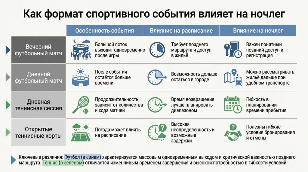 Как формат спортивного события влияет на ночлег